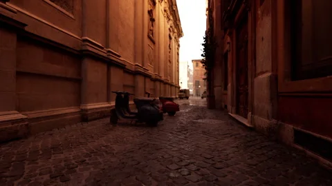 Isolated pathway presenting aged structures and textured cobblestones Stock Footage 331400210