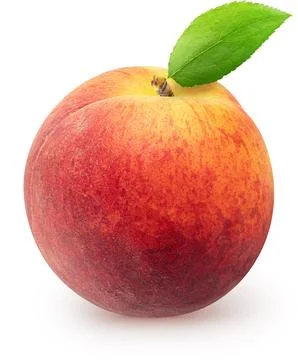 Isolated peach. Single peach fruit with leaf isolated on white background with Stock Photos