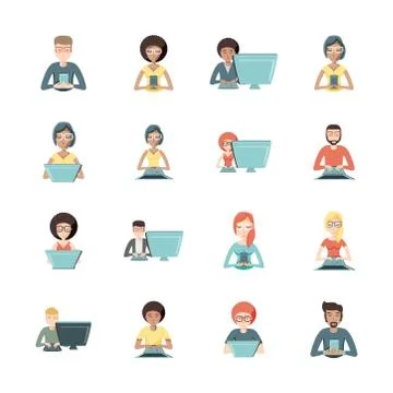 Isolated people using technology set vector design Stock Illustration