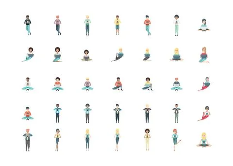 Isolated people using technology set vector design Stock Illustration