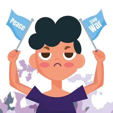 Isolated person protesting with a pair of flags Stop war concept Vector Stock Illustration
