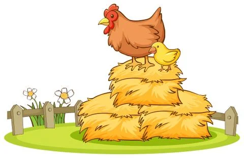Isolated picture of chicken on haystack Stock Illustration