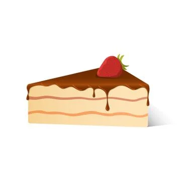 Isolated pie of birthday sponge cake with dark chocolate and red strawberry w Stock Illustration