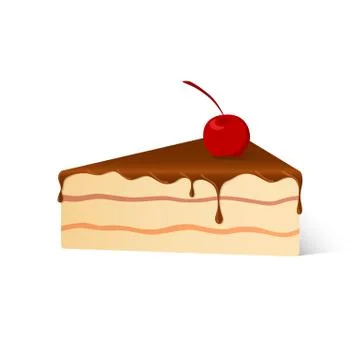 Isolated pie of birthday sponge cake with dark chocolate and red cherry with  Stock Illustration