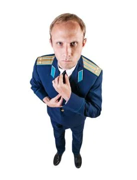 Isolated pilot plane commander on the white Stock Photos