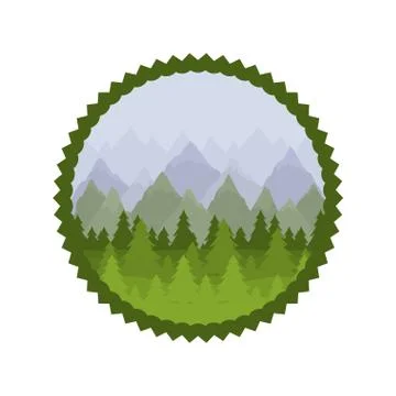 Isolated pine trees inside seal stamp design Illustrazione stock