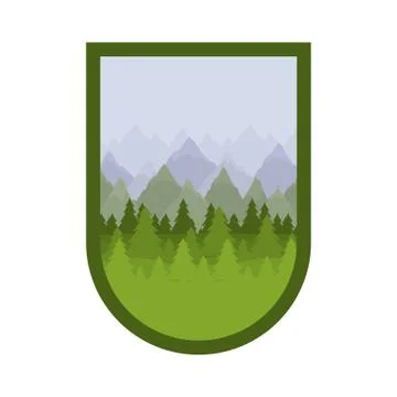 Isolated pine trees inside shield label design Illustrazione stock