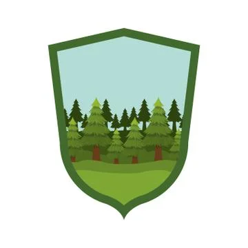 Isolated pine trees inside shield label design Illustrazione stock