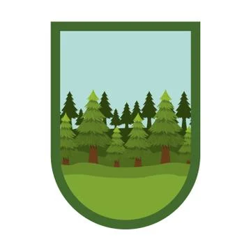 Isolated pine trees inside shield label design Illustrazione stock