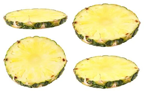 Isolated pineapple fruit collection. Different angle of pineapple slices Stock Photos