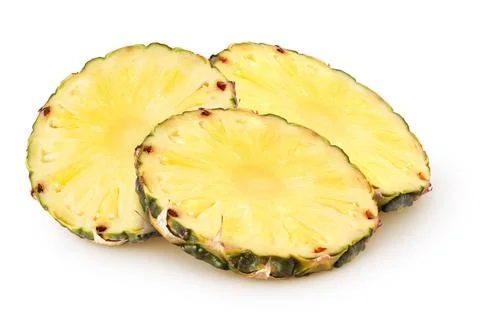 Isolated pineapple slices. Sliced raw pineapple fruit isolated on white Stock Photos