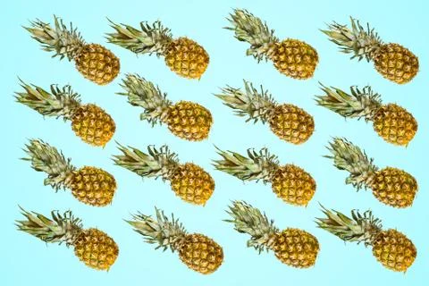 Isolated pineapples pattern on bright vivid turquoise background Stock Photos