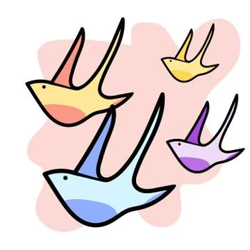 Isolated on a pink background, a colored birds with a long belly flies. Stock Illustration