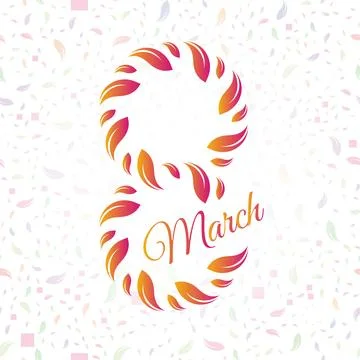 Isolated pink color number eight of petals with word march icon, international Stock Illustration