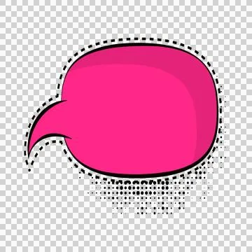 Isolated pink comic speech bubble with a dashed outline and halftone shadow.. 库存插图