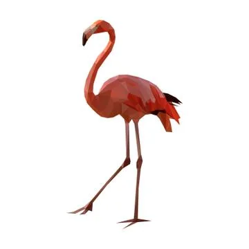 Isolated pink flamingo composed of triangles on white background. Stock Illustration