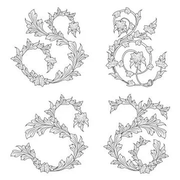 Isolated plants elements of Victorian style Stock Illustration