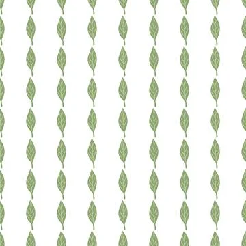 Isolated plants seamless pattern with little green simple leaf ornament. Whit Illustrazione stock