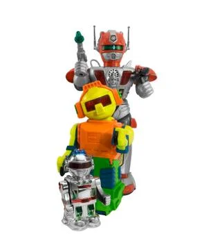 Isolated plastic toy robots. Stock Photos