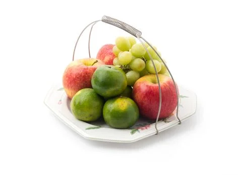 Isolated platter of assorted fruit Foto stock