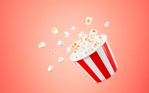 Isolated popcorn on a red background, 3d rendering. Stock Illustration