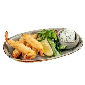 Isolated portion of deep fried tempura shrimp Stock Photos