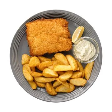 Isolated portion of fried fish and chips Stock Photos