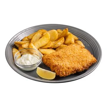 Isolated portion of fried fish and chips Stock Photos