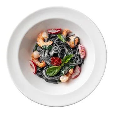 Isolated portion of seafood nero spaghetti Stock Photos