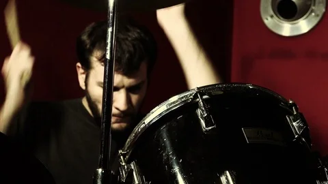 Isolated portrait of a drummer playing the drum Stock Footage 72639437