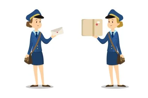 Isolated postwomen with parcel. Stock Illustration