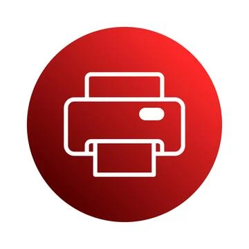 Isolated printer icon illustration displayed on a red circle background use.. Illustrazione stock
