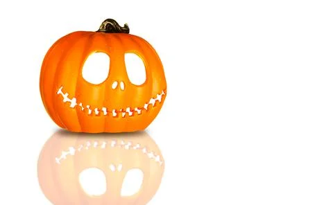 Isolated Pumpkin head Jack-o'-lantern close-up on white background with Stock Photos