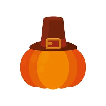 Isolated pumpkin vegetable with pilgrim hat icon Vector Stock Illustration