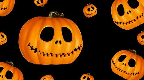 Isolated Pumpkins head Jack-o'-lantern close-up on black background banner with Stock Photos