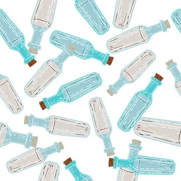 Isolated random seamless pattern with blue colored witchy bottle ornament. El Illustrazione stock