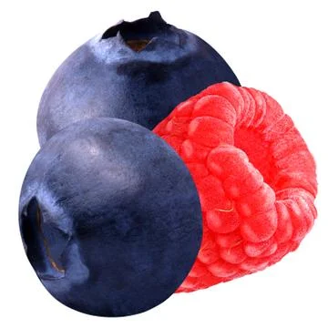 Isolated raspberry and blueberries Stock Photos