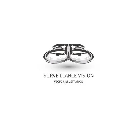 Isolated rc drone logo on white. UAV technology logotype. Unmanned aerial Stock Illustration