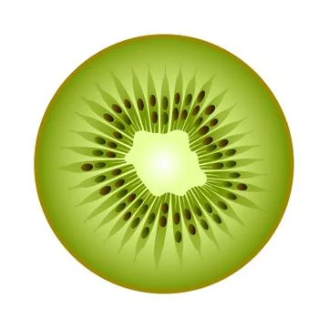 Isolated realistic colored circle round slice of green color juicy kiwi on wh Illustrazione stock