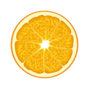 Isolated realistic colored circle slice of juicy orange on white background. Stock Illustration