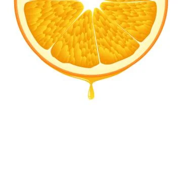 Isolated realistic colored half circle slice of juicy orange with drop of jui Stock Illustration