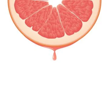 Isolated realistic colored half circle slice of pink color juicy grapefruit w Stock Illustration