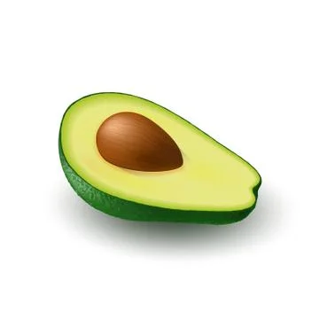 Isolated realistic colored half slice of juicy avocado with pit with shadow o Stock Illustration