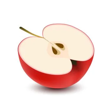 Isolated realistic colored half slice of juicy red apple with shadow on white Stock Illustration