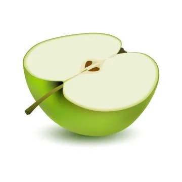 Isolated realistic colored half slice of juicy green apple with shadow on whi Stock Illustration