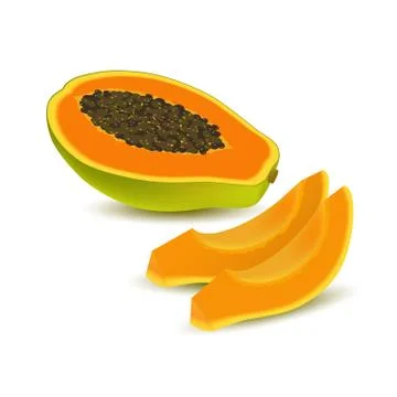 Isolated realistic colored half slice of juicy orange papaya, pawpaw, paw paw Stock Illustration