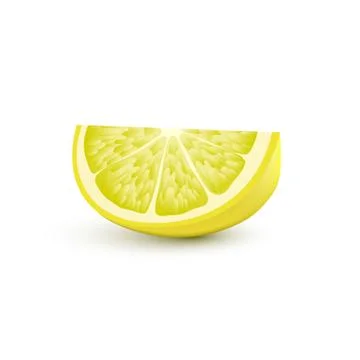 Isolated realistic colored slice of juicy yellow color lemon with shadow on w Stock Illustration