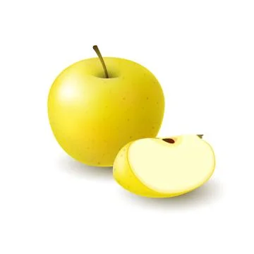 Isolated realistic colored yellow apple slice and whole juicy fruit with shad Stock Illustration