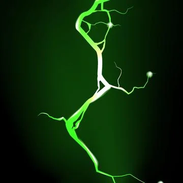 Isolated realistic green electrical lightning strike visual effect on black.. Stock Illustration