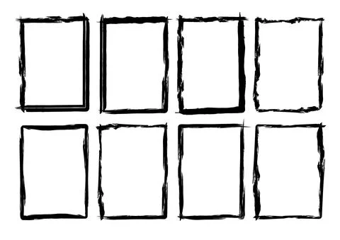 Isolated Rectangle Grunge Brush Border Frames Collection Set. Premium Vector Stock Illustration